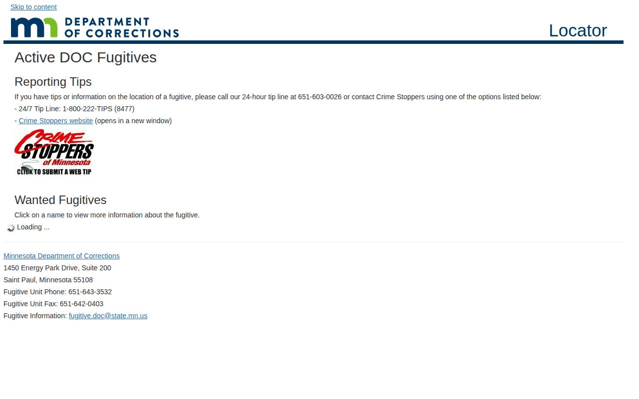 Minnesota DOC active fugitives lookup for Stevens County supervision records