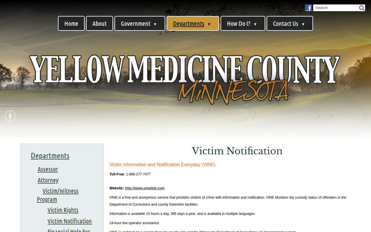 Yellow Medicine County Jail VINE release search fields and notification PIN