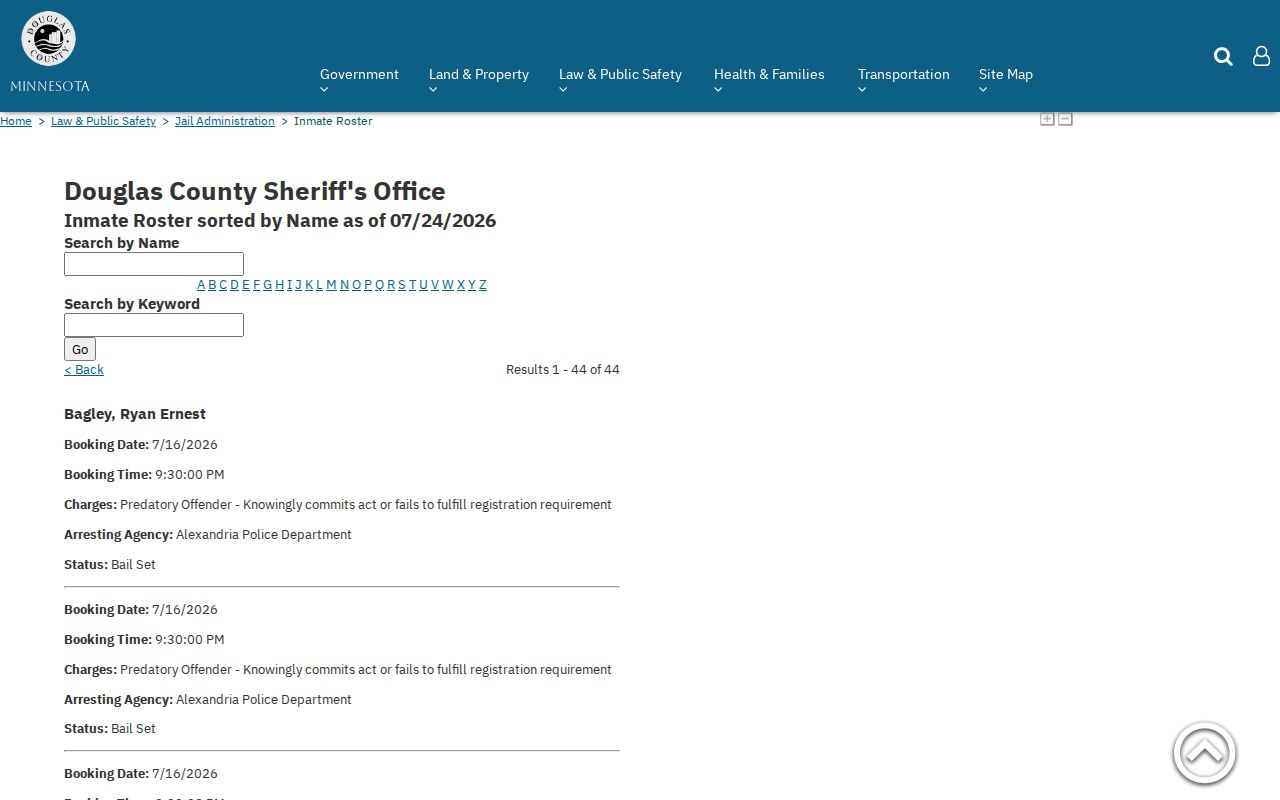 Douglas County Jail current custody roster for release verification